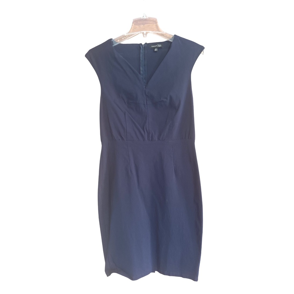 London Dress‎ Company Navy Cap Sleeve V Neck Sheath Business Dress
